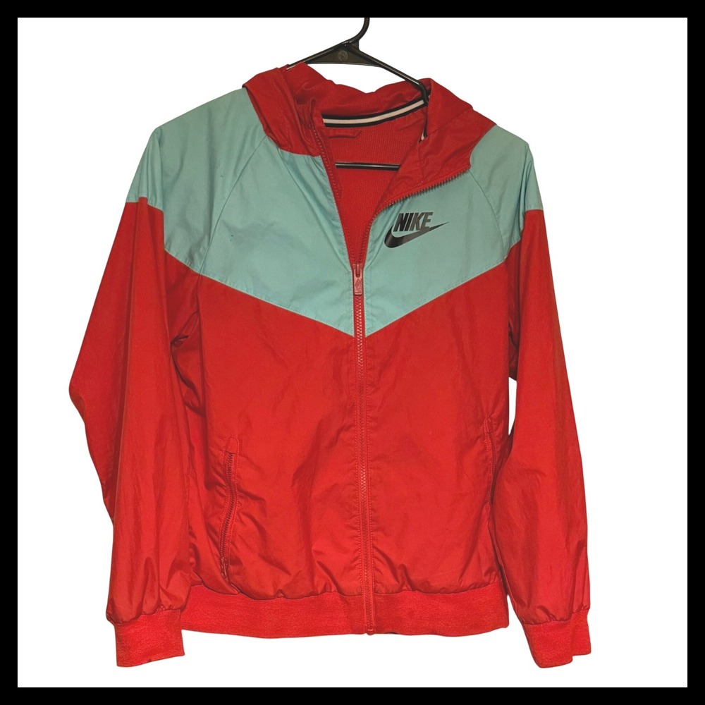 Nike Windrunner Jacket Full Zip Red Aqua Blue Youth Kids Size L